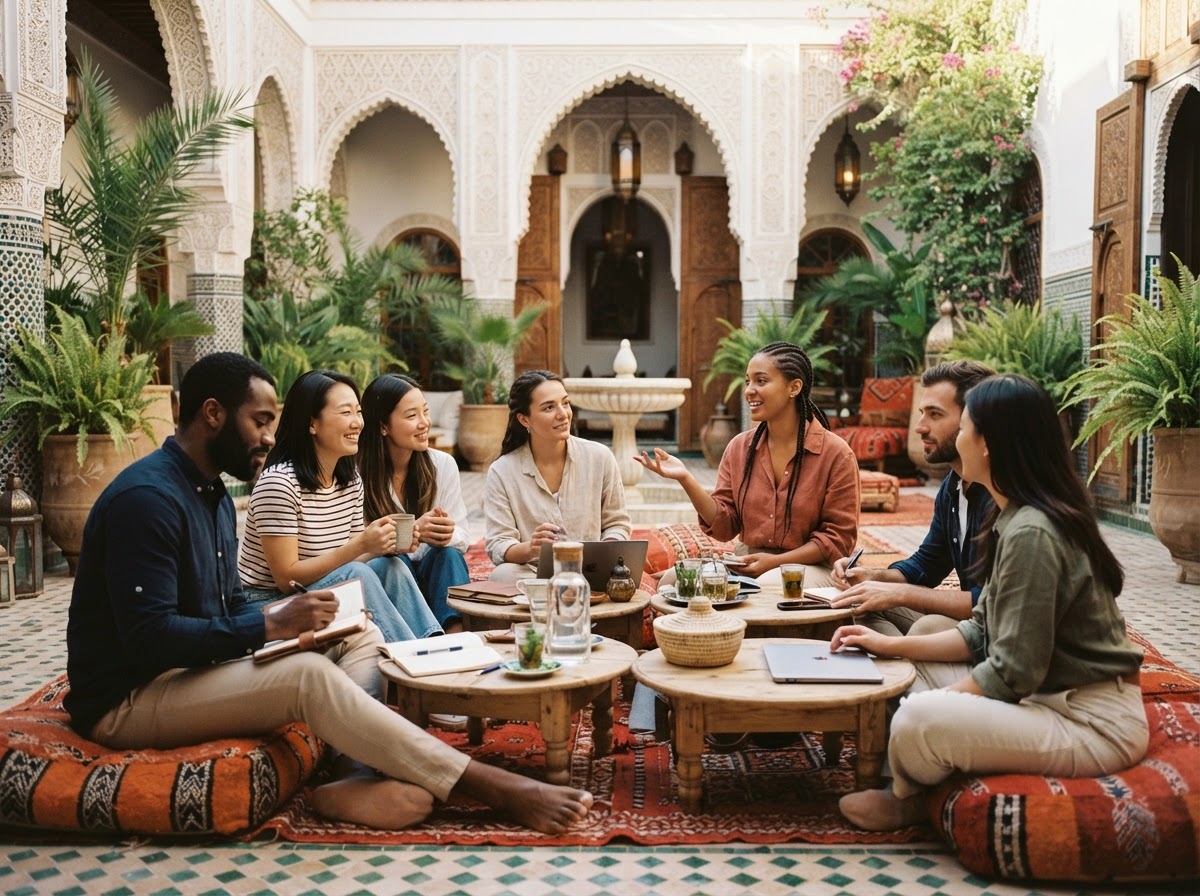 Hot Seat : huit entrepreneurs en cercle dans le patio d'un riad
